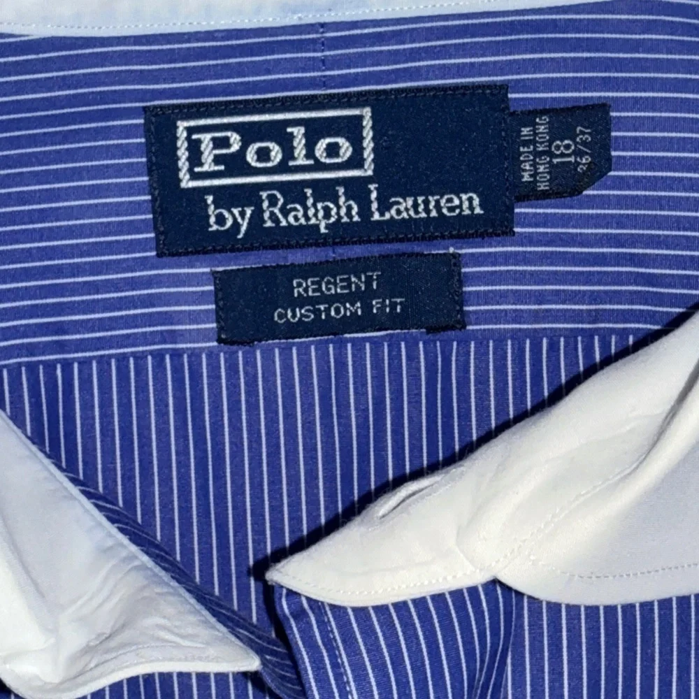 Polo Ralph Lauren Regent Custom Fit Blue Pinstripe Dress Shirt Large 18 - 36/37